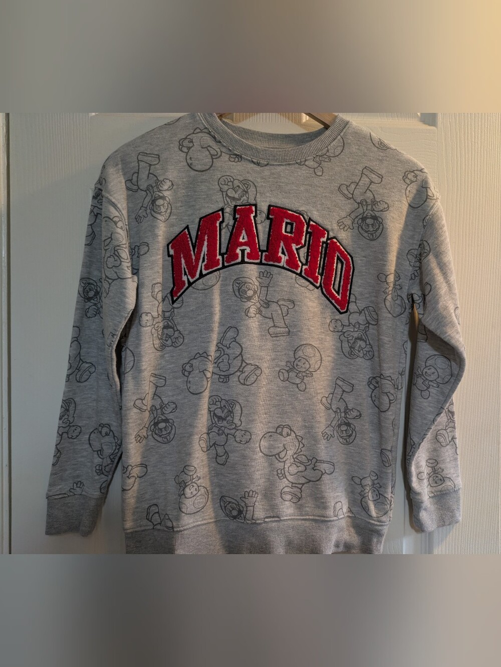 Nintendo Gray Crewneck Sweatshirt with Red MARIO Appliqué